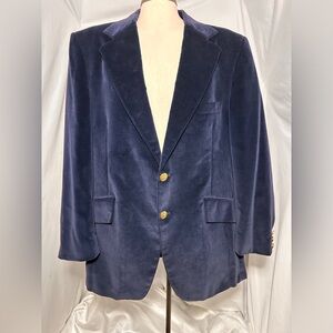 Vintage Beni Nail Fashions Navy Blue Velvet Blazer Gold Crest Buttons 42R